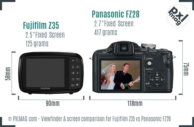 Fujifilm Z35 vs Panasonic FZ28 Screen and Viewfinder comparison