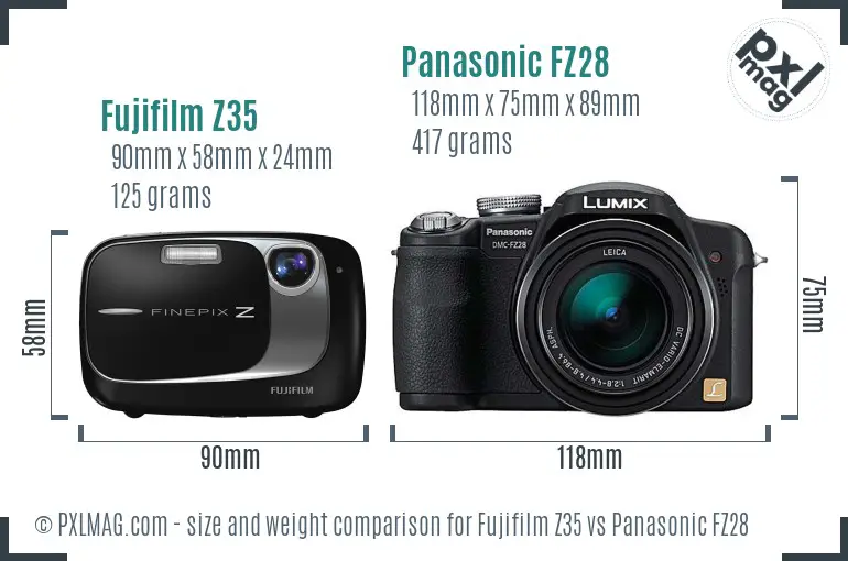Fujifilm Z35 vs Panasonic FZ28 size comparison