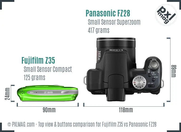 Fujifilm Z35 vs Panasonic FZ28 top view buttons comparison