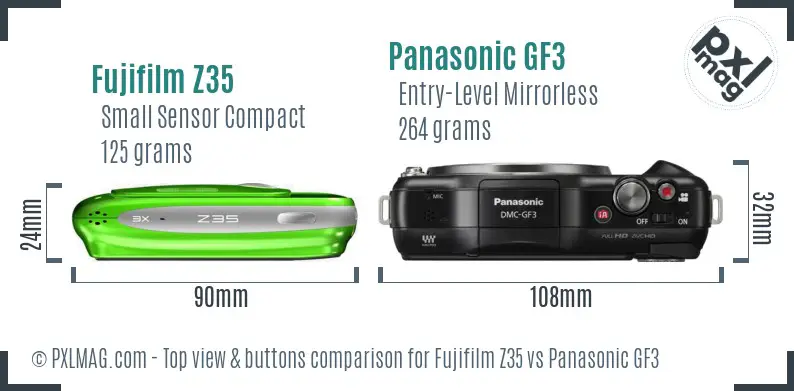 Fujifilm Z35 vs Panasonic GF3 top view buttons comparison