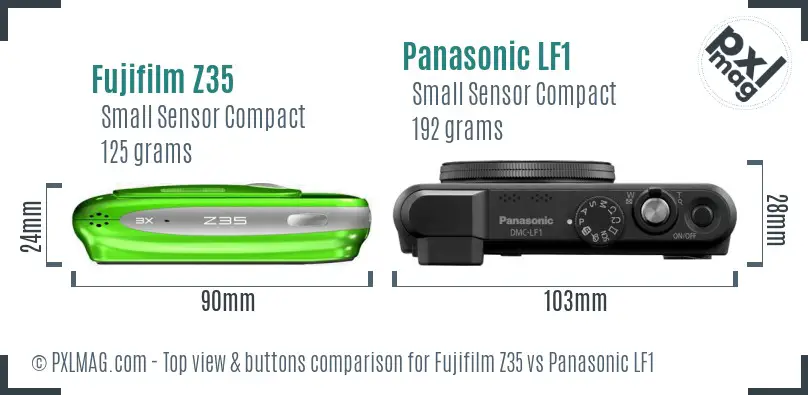 Fujifilm Z35 vs Panasonic LF1 top view buttons comparison