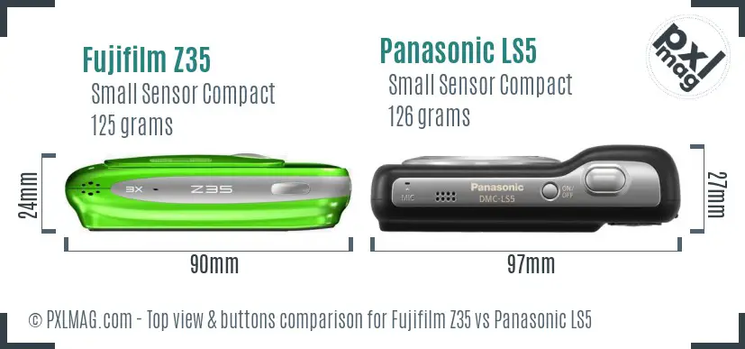 Fujifilm Z35 vs Panasonic LS5 top view buttons comparison Fujifilm Z35 vs Panasonic LS5 top view buttons comparison
