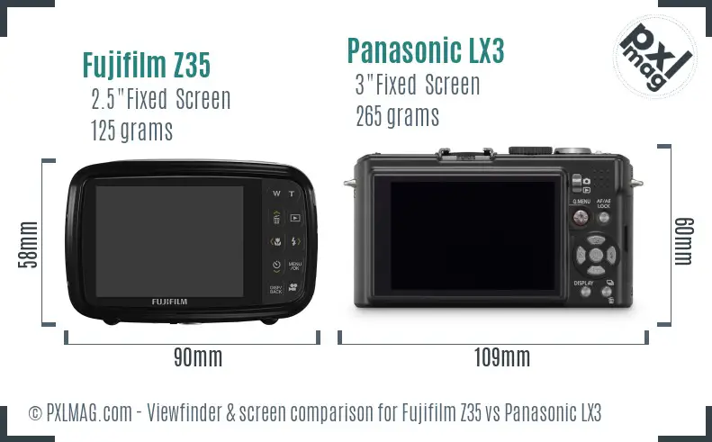 Fujifilm Z35 vs Panasonic LX3 Screen and Viewfinder comparison