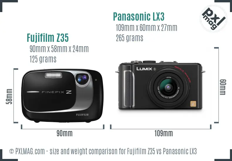 Fujifilm Z35 vs Panasonic LX3 size comparison