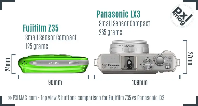 Fujifilm Z35 vs Panasonic LX3 top view buttons comparison