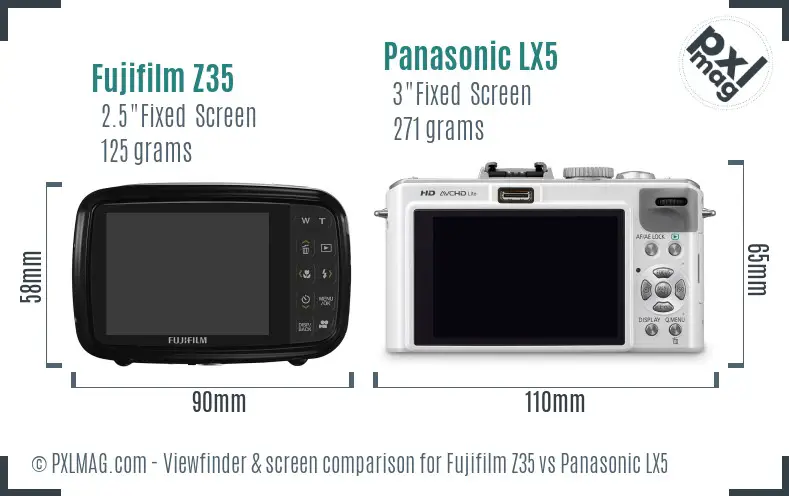 Fujifilm Z35 vs Panasonic LX5 Screen and Viewfinder comparison