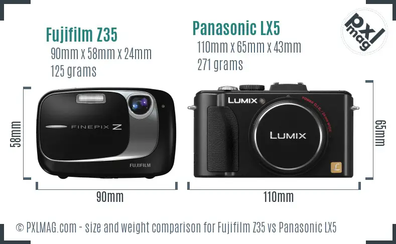 Fujifilm Z35 vs Panasonic LX5 size comparison