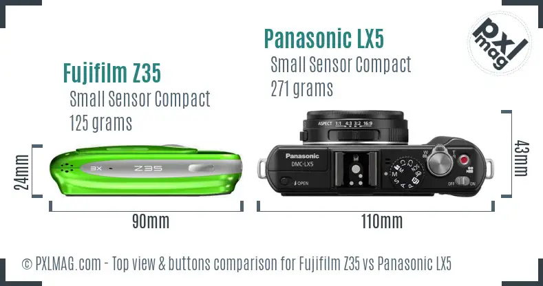 Fujifilm Z35 vs Panasonic LX5 top view buttons comparison