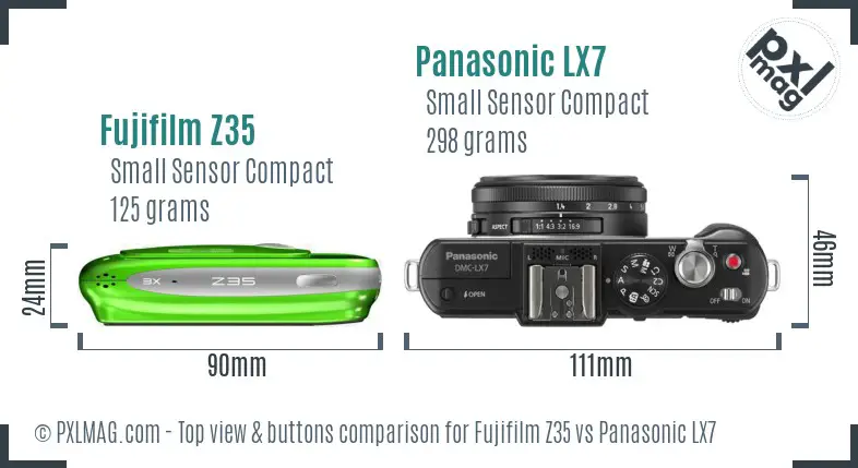 Fujifilm Z35 vs Panasonic LX7 top view buttons comparison