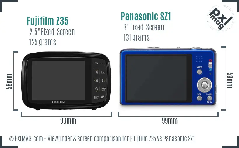 Fujifilm Z35 vs Panasonic SZ1 Screen and Viewfinder comparison