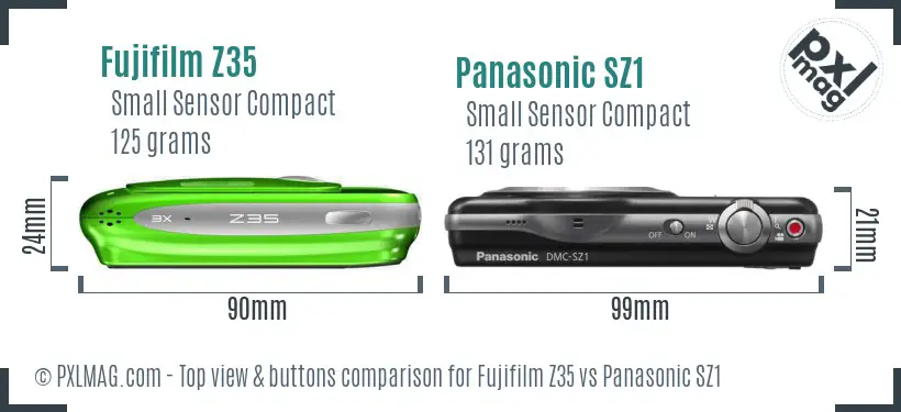 Fujifilm Z35 vs Panasonic SZ1 top view buttons comparison