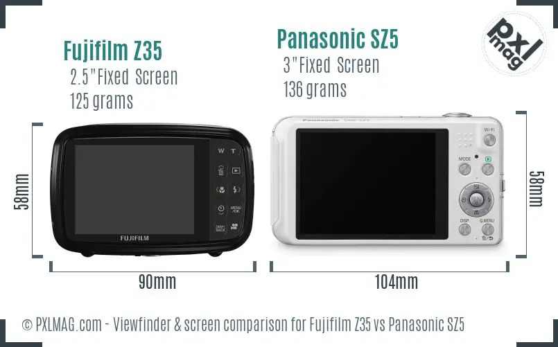 Fujifilm Z35 vs Panasonic SZ5 Screen and Viewfinder comparison