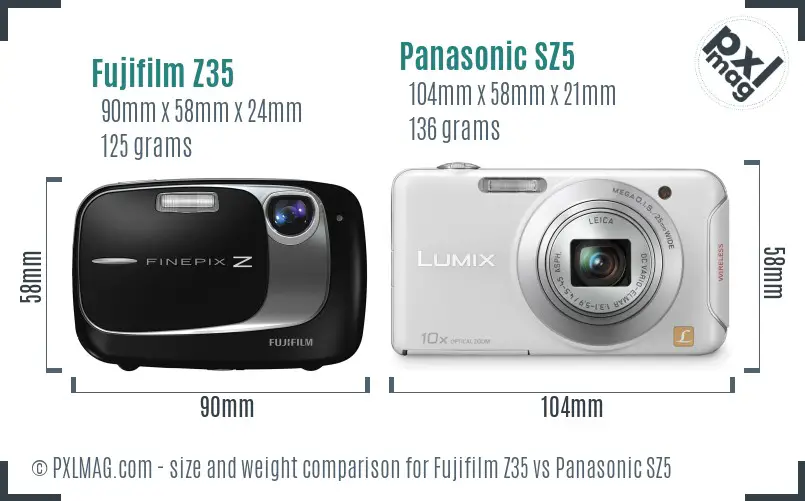 Fujifilm Z35 vs Panasonic SZ5 size comparison