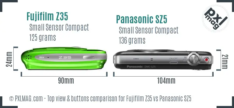 Fujifilm Z35 vs Panasonic SZ5 top view buttons comparison