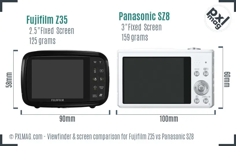 Fujifilm Z35 vs Panasonic SZ8 Screen and Viewfinder comparison