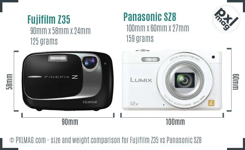 Fujifilm Z35 vs Panasonic SZ8 size comparison