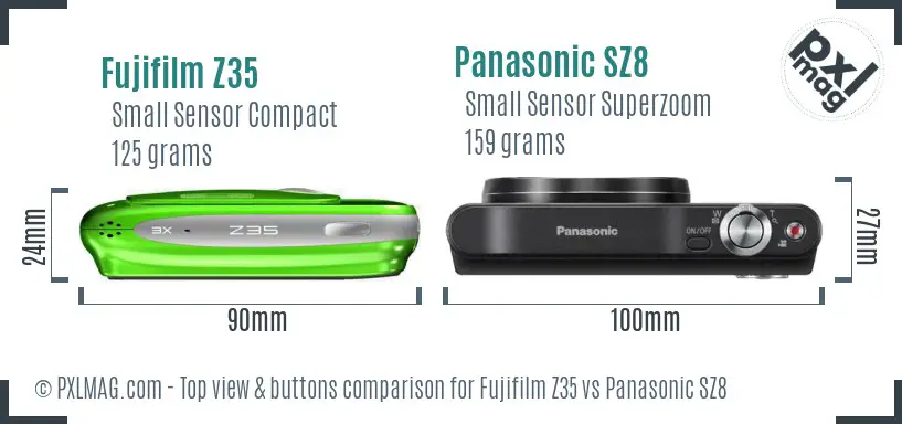 Fujifilm Z35 vs Panasonic SZ8 top view buttons comparison