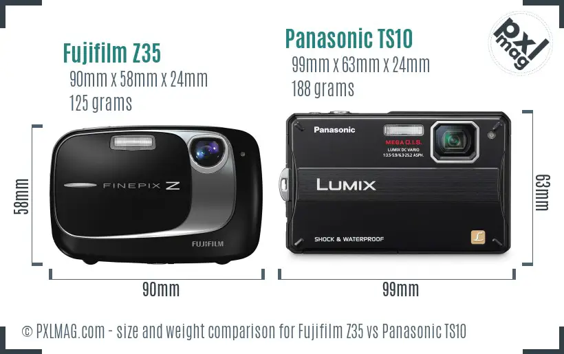 Fujifilm Z35 vs Panasonic TS10 size comparison