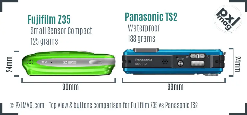 Fujifilm Z35 vs Panasonic TS2 top view buttons comparison