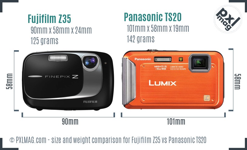 Fujifilm Z35 vs Panasonic TS20 size comparison