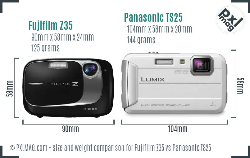 Fujifilm Z35 vs Panasonic TS25 size comparison