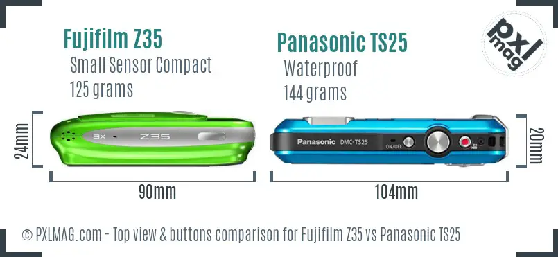 Fujifilm Z35 vs Panasonic TS25 top view buttons comparison