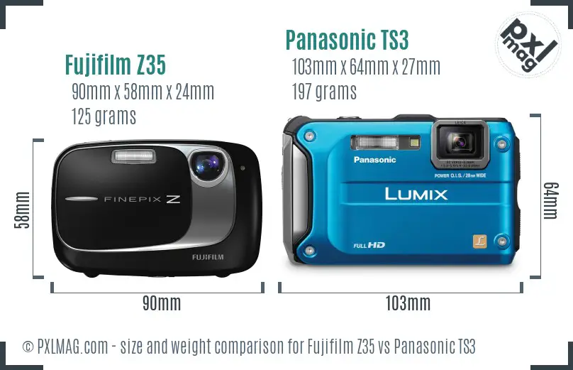 Fujifilm Z35 vs Panasonic TS3 size comparison Fujifilm Z35 vs Panasonic TS3 size comparison