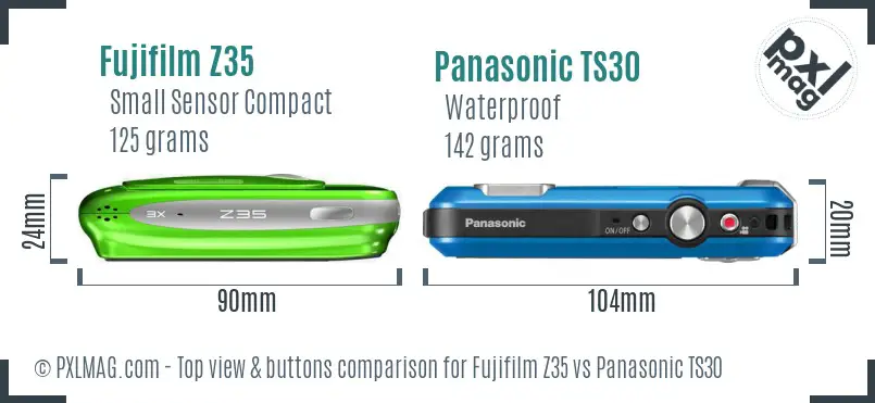Fujifilm Z35 vs Panasonic TS30 top view buttons comparison Fujifilm Z35 vs Panasonic TS30 top view buttons comparison