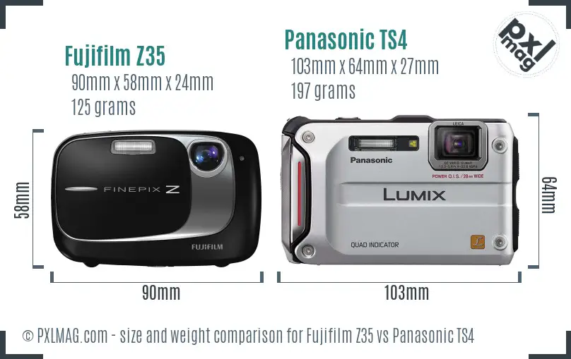 Fujifilm Z35 vs Panasonic TS4 size comparison