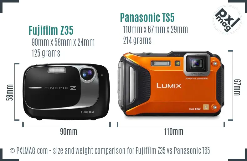 Fujifilm Z35 vs Panasonic TS5 size comparison