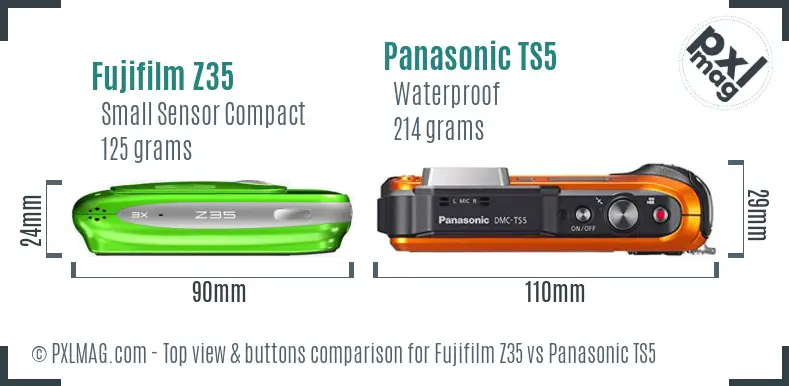 Fujifilm Z35 vs Panasonic TS5 top view buttons comparison