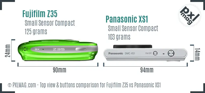 Fujifilm Z35 vs Panasonic XS1 top view buttons comparison Fujifilm Z35 vs Panasonic XS1 top view buttons comparison