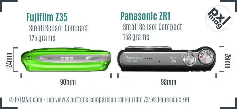 Fujifilm Z35 vs Panasonic ZR1 top view buttons comparison