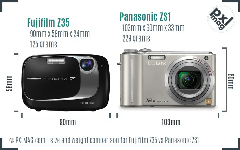 Fujifilm Z35 vs Panasonic ZS1 size comparison Fujifilm Z35 vs Panasonic ZS1 size comparison