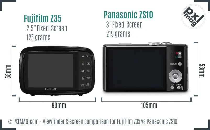 Fujifilm Z35 vs Panasonic ZS10 Screen and Viewfinder comparison