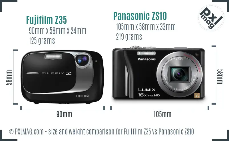 Fujifilm Z35 vs Panasonic ZS10 size comparison