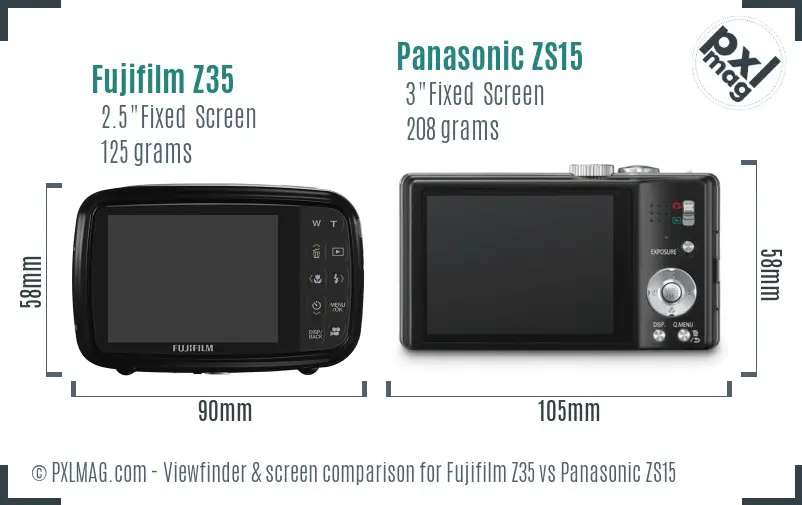 Fujifilm Z35 vs Panasonic ZS15 Screen and Viewfinder comparison
