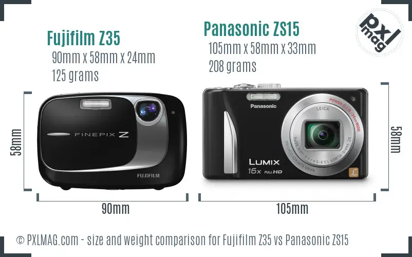Fujifilm Z35 vs Panasonic ZS15 size comparison