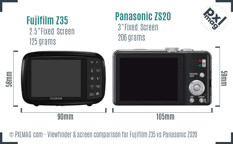 Fujifilm Z35 vs Panasonic ZS20 Screen and Viewfinder comparison