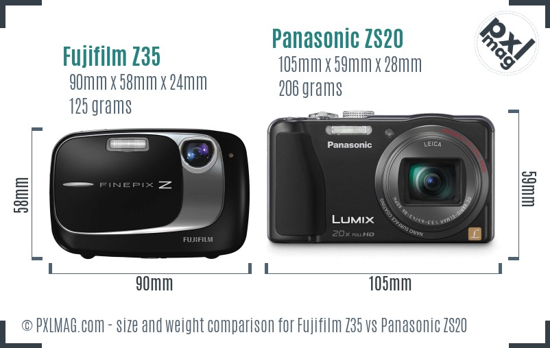 Fujifilm Z35 vs Panasonic ZS20 size comparison