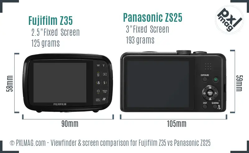 Fujifilm Z35 vs Panasonic ZS25 Screen and Viewfinder comparison