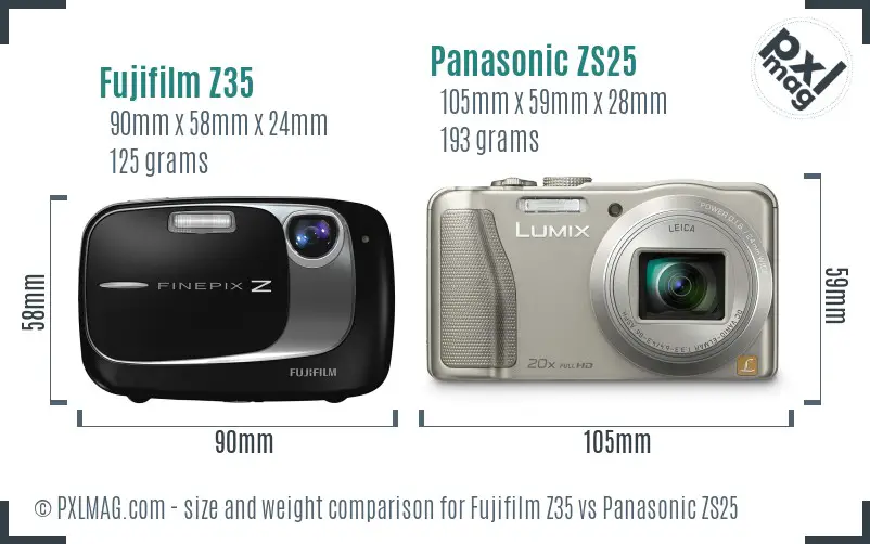 Fujifilm Z35 vs Panasonic ZS25 size comparison