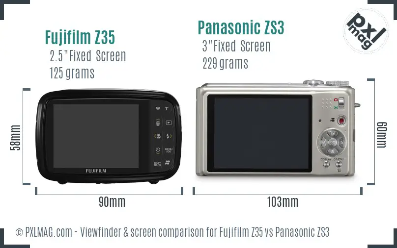 Fujifilm Z35 vs Panasonic ZS3 Screen and Viewfinder comparison
