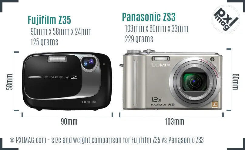 Fujifilm Z35 vs Panasonic ZS3 size comparison