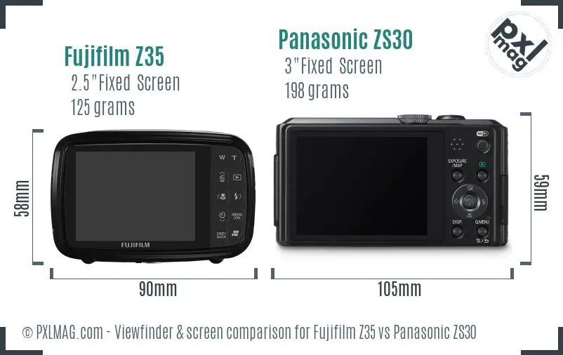 Fujifilm Z35 vs Panasonic ZS30 Screen and Viewfinder comparison