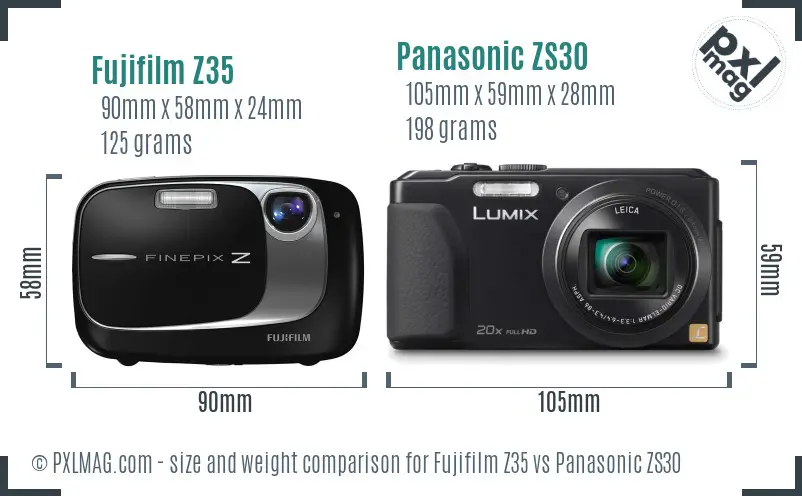 Fujifilm Z35 vs Panasonic ZS30 size comparison