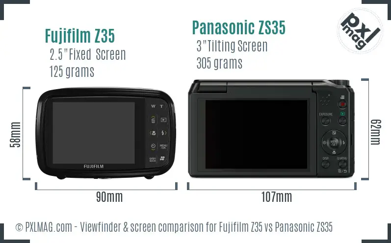 Fujifilm Z35 vs Panasonic ZS35 Screen and Viewfinder comparison