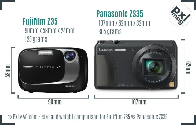 Fujifilm Z35 vs Panasonic ZS35 size comparison