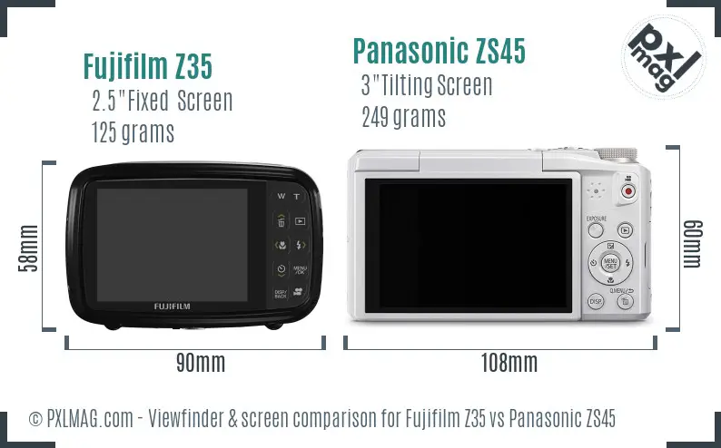 Fujifilm Z35 vs Panasonic ZS45 Screen and Viewfinder comparison
