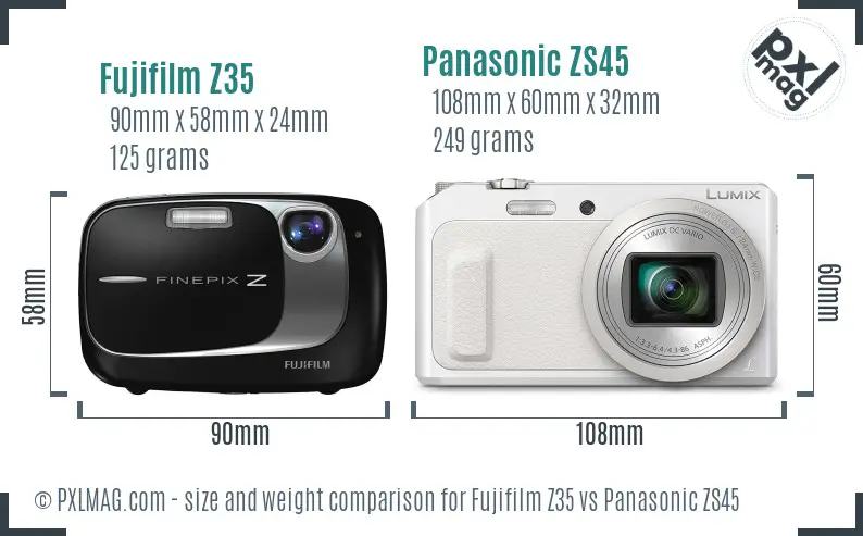 Fujifilm Z35 vs Panasonic ZS45 size comparison